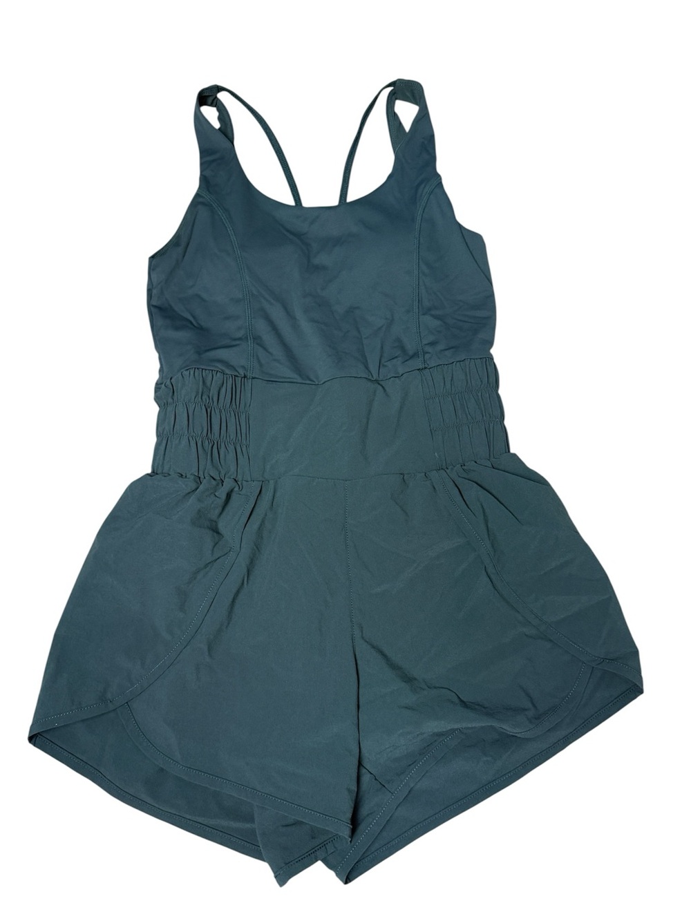 Mono B Athletic One-Piece Romper Active Woven Tank Top Shortsie Medium